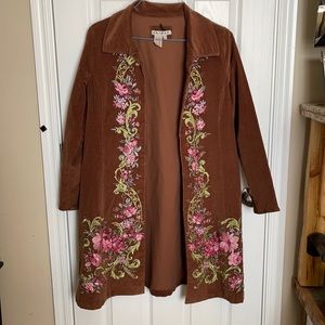 Ami Tan Trench Coat with Pink Floral Design